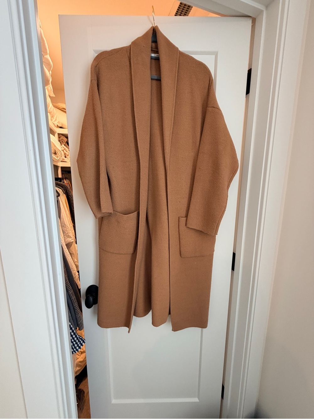 Mango Camel Open-Front Long Coatigan